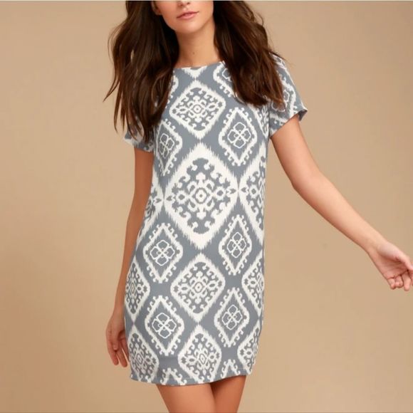 Lulu's Give Me a Print Slate Grey Print Shift Dress Size Small - Picture 1 of 7
